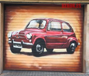 grafiti puerta garaje seat 600 rojo
